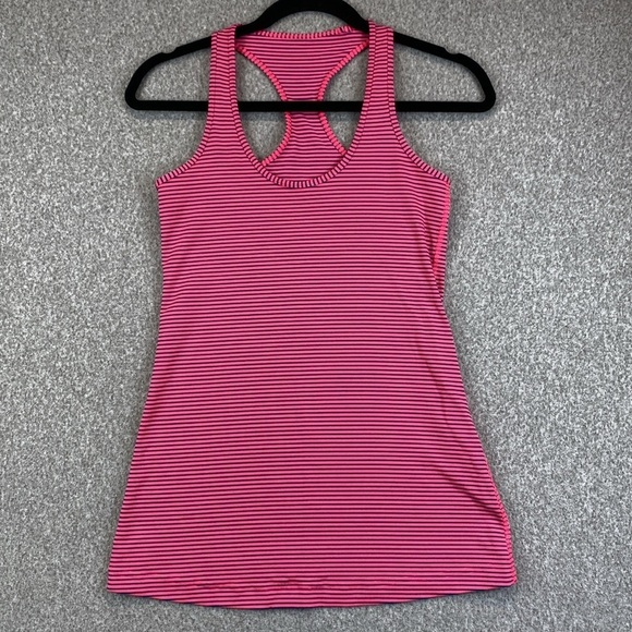 Lululemon Cool Racerback tank hot pink with blue stripes S straight hem - Picture 1 of 5